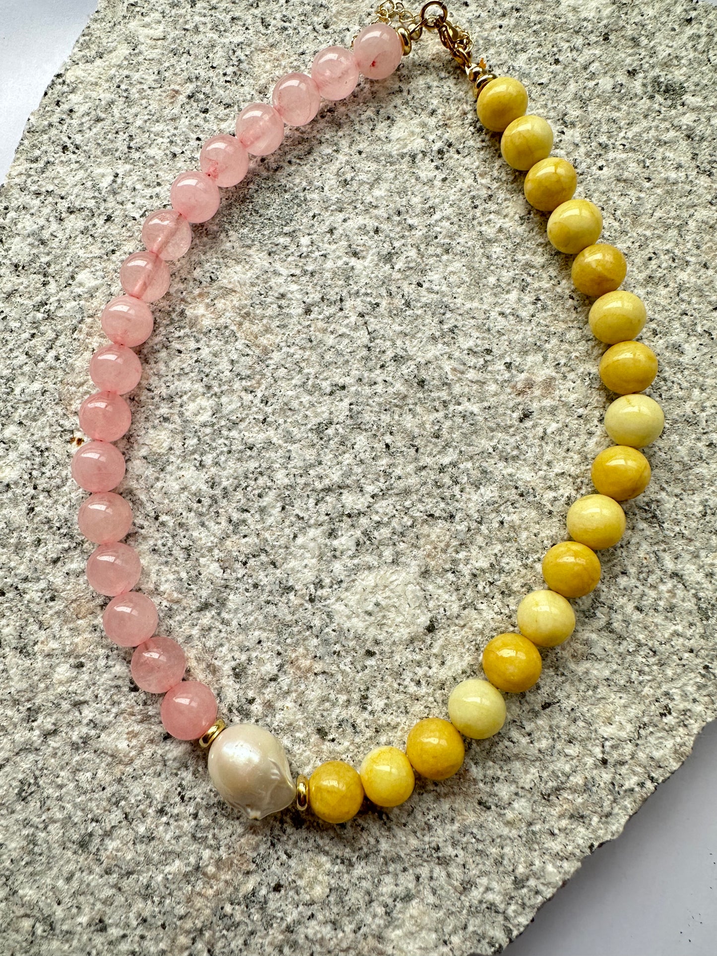 Half and half - pink and yellow + pearl